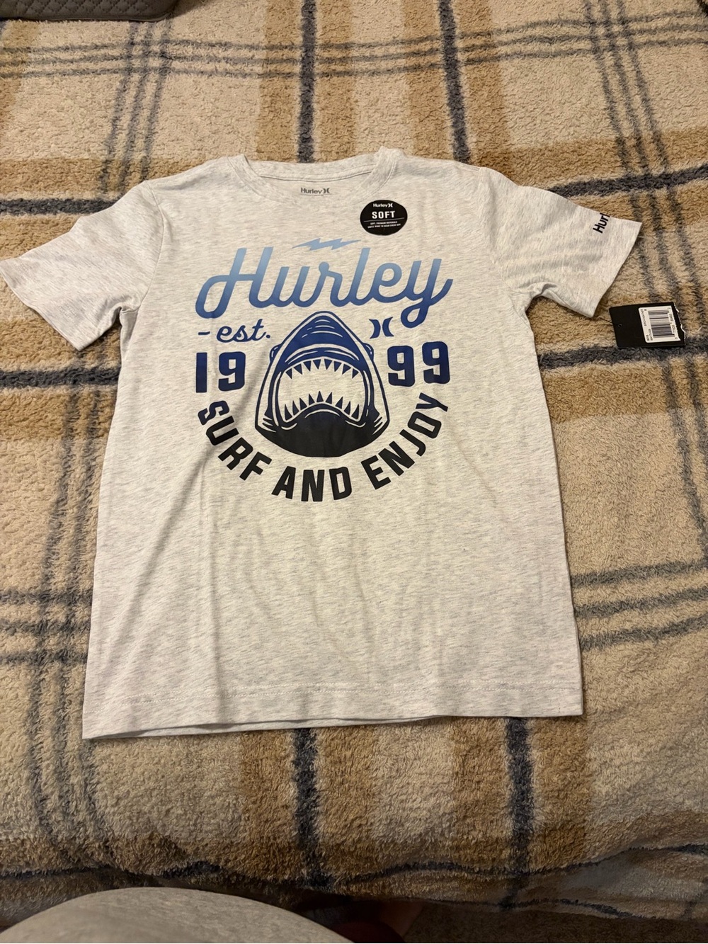 NWT Hurley Light Gray Tee with Blue Shark Graphic